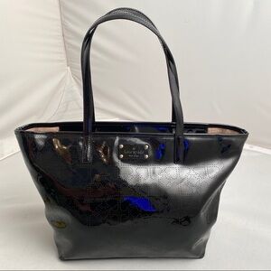 Kate Spade black perforated design patent leather Harmony Metro Tote